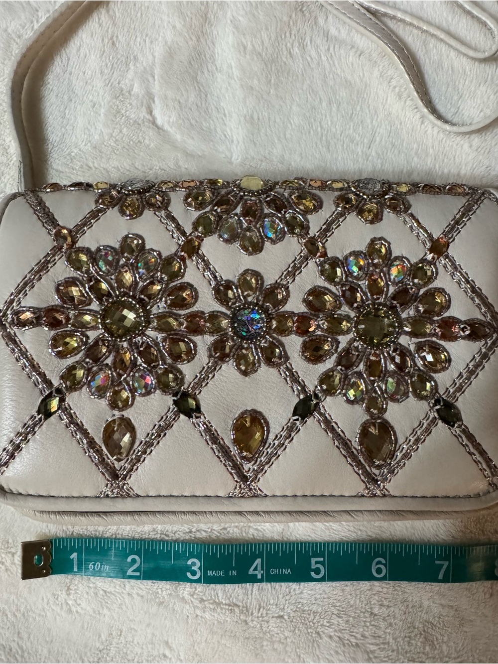 Brighton Embellished Ivory Crossbody Bag with Crystal Floral Accents - Picture 2 of 7